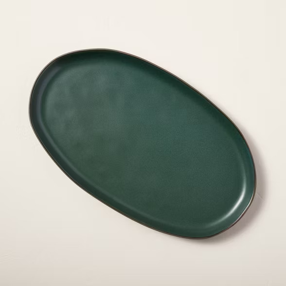 Stoneware Exposed Rim Oval Serving Platter Matte Dark Green - Hearth & Hand™ with Magno... | Target
