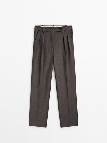 Carrot fit melange wool blend darted suit trousers | Massimo Dutti US