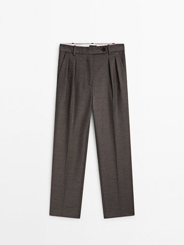 Carrot fit melange wool blend darted suit trousers | Massimo Dutti (US)