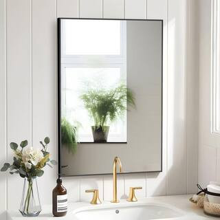 Lirago 24 in. W x 36 in. H Rectangular Metal Framed Bathroom Wall Mirror in Black HD-TJS62 - The ... | The Home Depot