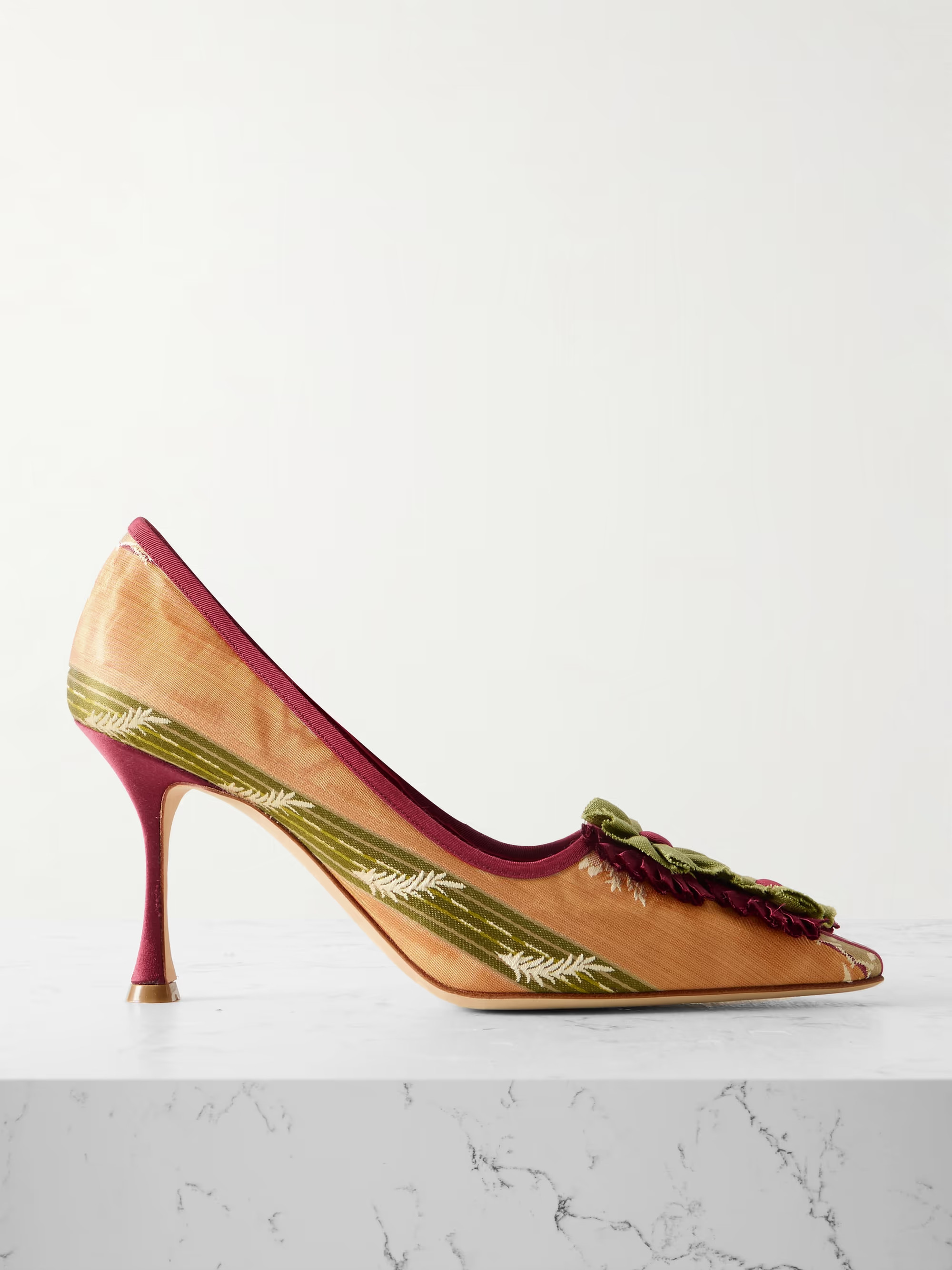 Montmedy 90 appliquéd embroidered striped satin pumps | NET-A-PORTER (US)