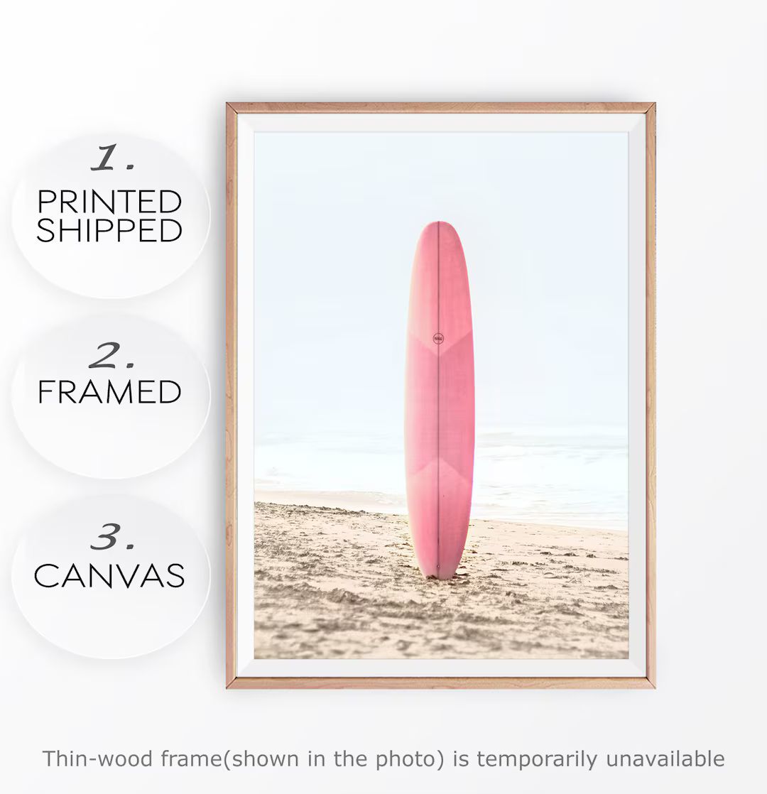 Pink Surfboard Print Summer Theme Poster Pink Surf Wall Art Beach Surfing Photo Boho Coastal Prin... | Etsy (US)