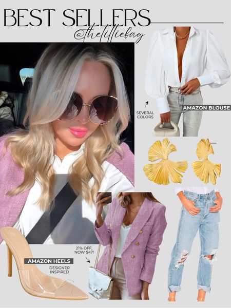 Amazon best sellers! Amazon blouse I’m wearing a small, several color and pattern options! 

Heels are a new arrival and designer inspired! 

Blazer 21% off, now $47!
Jeans: TTS

Spring style. Pink. Beauty. Work outfit.

#LTKfindsunder100 #LTKfindsunder50 #LTKsalealert