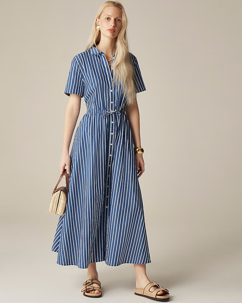 Shirred-waist shirtdress in striped poplin | J. Crew US