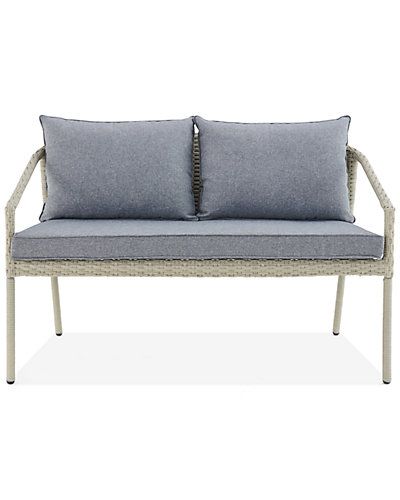 Alaterre Windham All-Weather Wicker Two-Seat Outdoor Bench with Cushions | Gilt