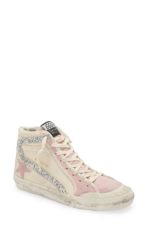 Golden Goose Slide High Top Sneaker in Canvas/Pink/Silver Glitter at Nordstrom, Size 10Us | Nordstrom