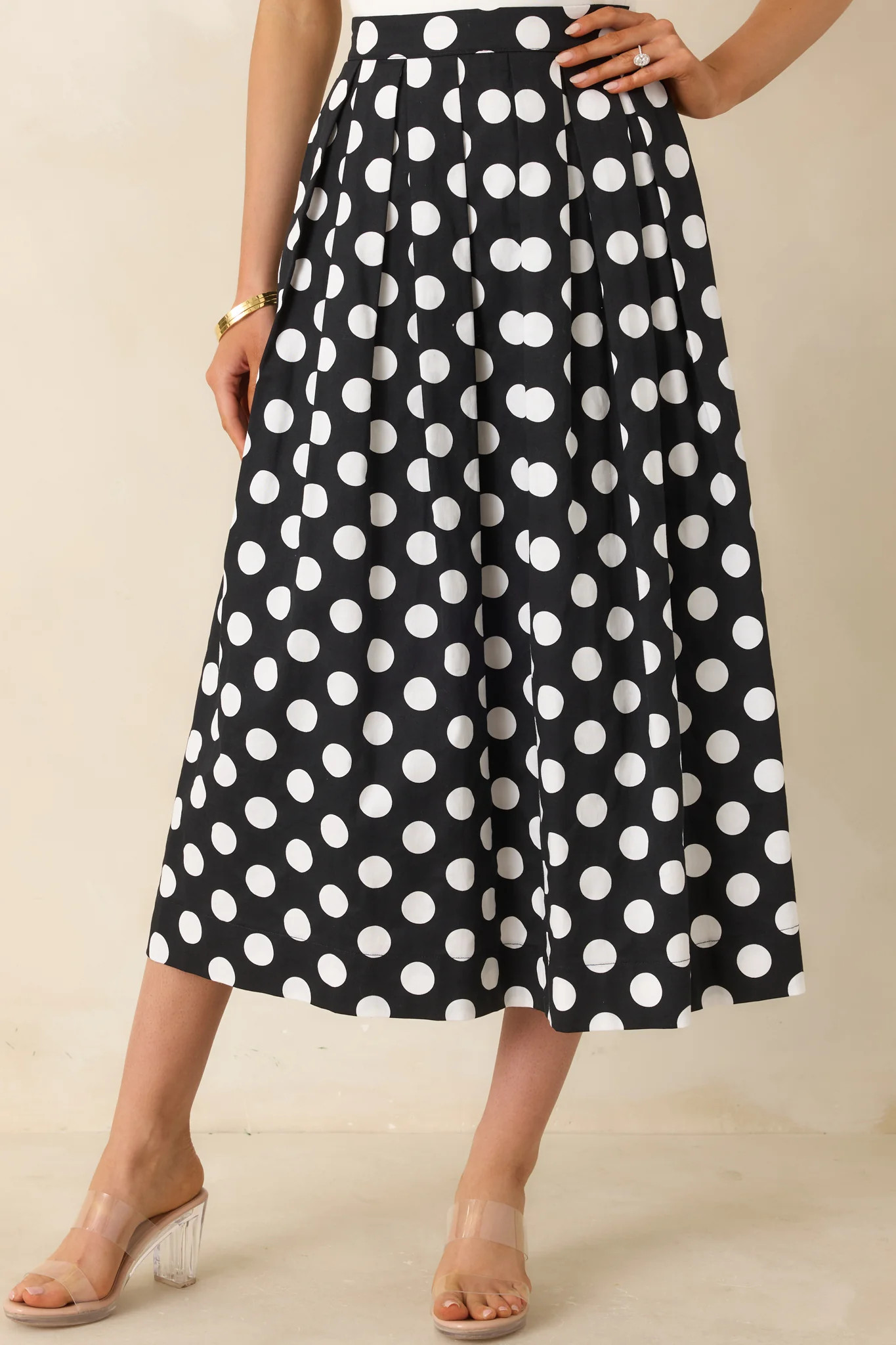 Lovely Little Thing Black Polka Dot Cotton Pleated Maxi Skirt | Red Dress