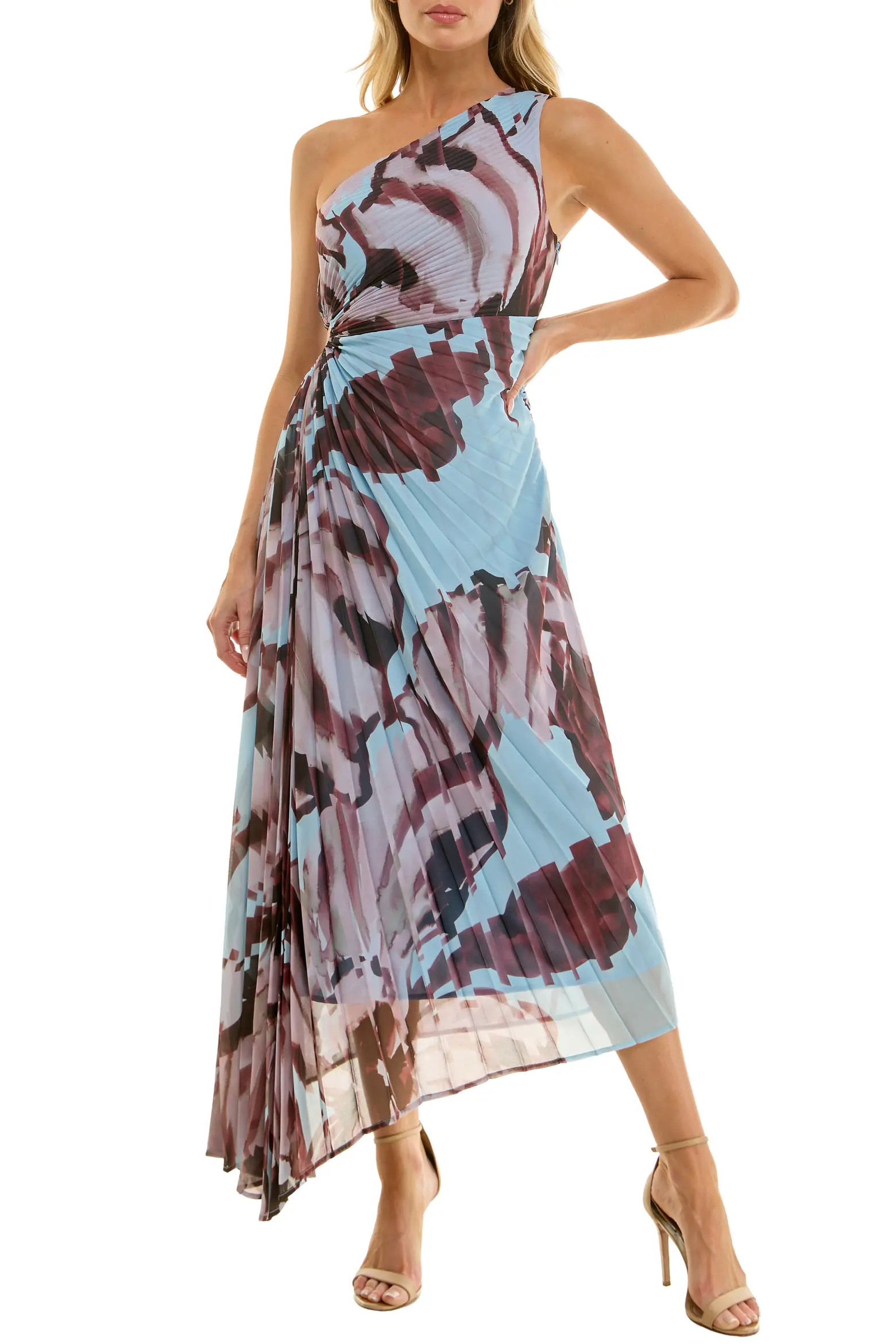 Floral Metallic Stripe One-Shoulder Pleated Dress (Women) | Nordstrom | Nordstrom