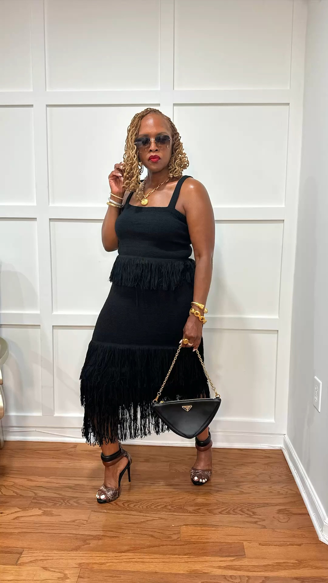 Black fringe two piece skirt set from
@Macys 

From the dressing room to the streets!

Women over 50 can be classy and sassy at the same darn time

#LTKootd #LTKdayinmylife #LTKvlog