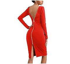 ZAKINUVA Women's Sexy Backless Prom Dresses Slit Hem Long Sleeve Pencil Dress Zip-Up Bodycon Midi... | Amazon (US)