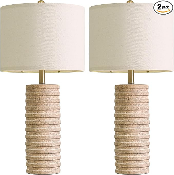 PoKat 27" Stone-Like Farmhouse Ceramic Table Lamps Set of 2 for Bedroom, Boho Nightstands Lamps f... | Amazon (US)