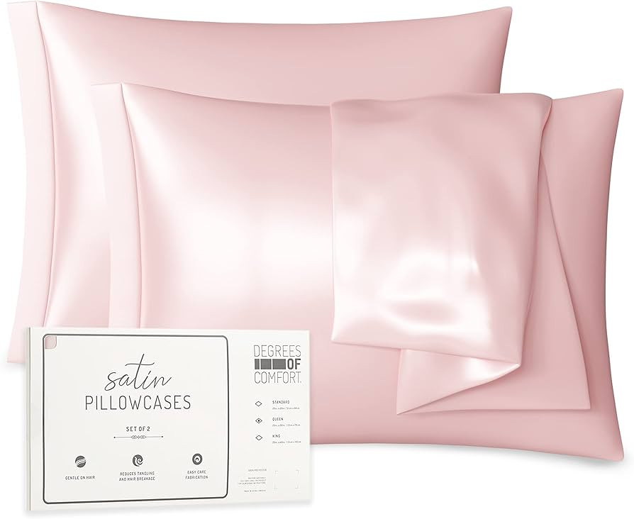 Pink Satin Pillowcase Queen Set of 2 | Blush Pillow Cases for Hair and Skin | 20 x 30 Inch–Slip... | Amazon (US)