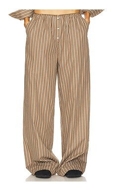 Helsa Pinstripe Poplin House Pants in Brown & Cream Stripe from Revolve.com | Revolve Clothing (Global)