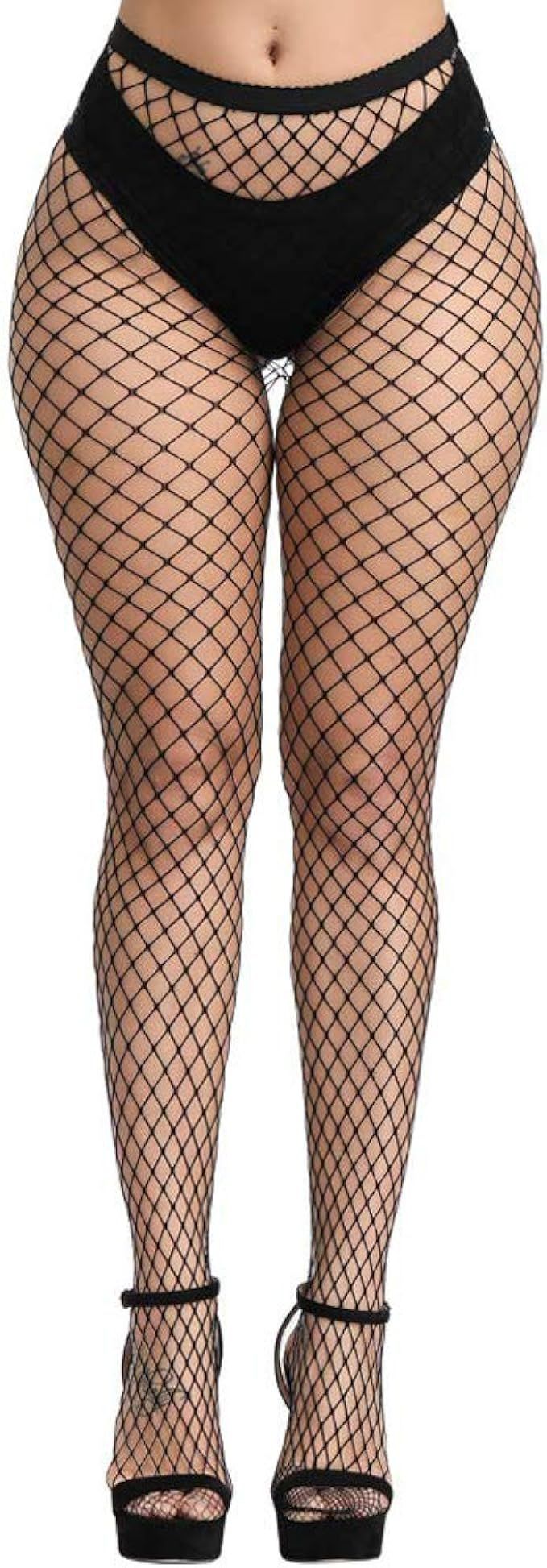 E-Laurels Womens High Waist Patterned Fishnet Tights Suspenders Pantyhose Thigh High Stockings Bl... | Amazon (US)
