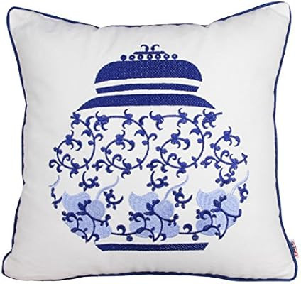 Queenie - 1 Pc Traditional Chinese Blue & White Porcelain Series 100% Cotton Embroidered Decorati... | Amazon (US)