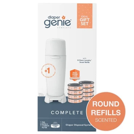 Diaper Genie Complete Gift Set,White,1 Diaper Pail,8 Clean Laundry Scent,Round Refills-2160 Ct | Walmart (US)