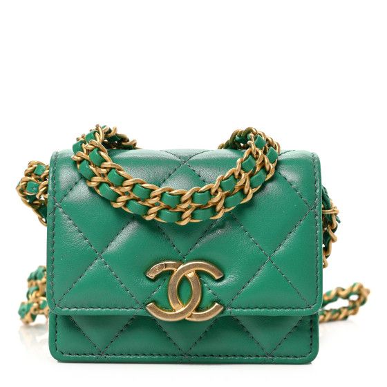 Lambskin Quilted Clutch With Chain Green | FASHIONPHILE (US)