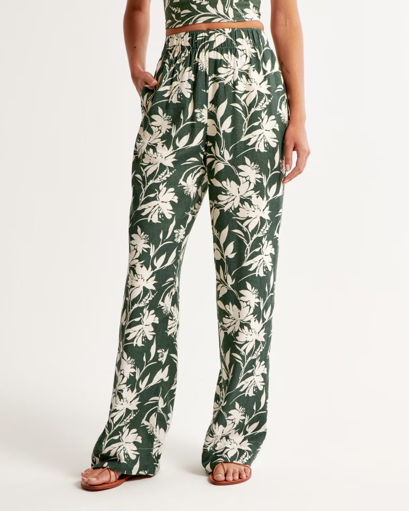 Women's Linen-Blend Pull-On Wide Leg Pant | Women's Matching Sets | Abercrombie.com | Abercrombie & Fitch (US)