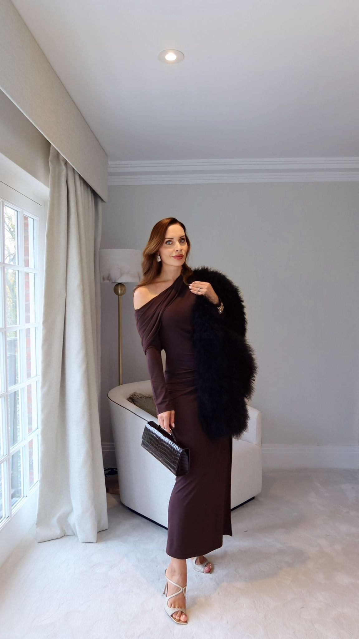 Winter evenings call for rich tones and soft textures 🤎✨
This off-shoulder & Other Stories dress paired with the faux-fur Coast jacket is my go-to mix of minimal glamour. Finished with Jimmy Choo heels and a structured COS clutch for that polished, evening-ready look. 

#LTKLondon #LTKUK #LTKBlackFriday #LTKWinter 

#LTKCyberWeek #LTKSeasonal #LTKTall