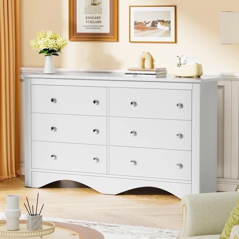 Homall 6 Drawer Double Dresser Equipped with an Anti-Toppling Device, Modern Wood Chest of Drawer... | Walmart (US)