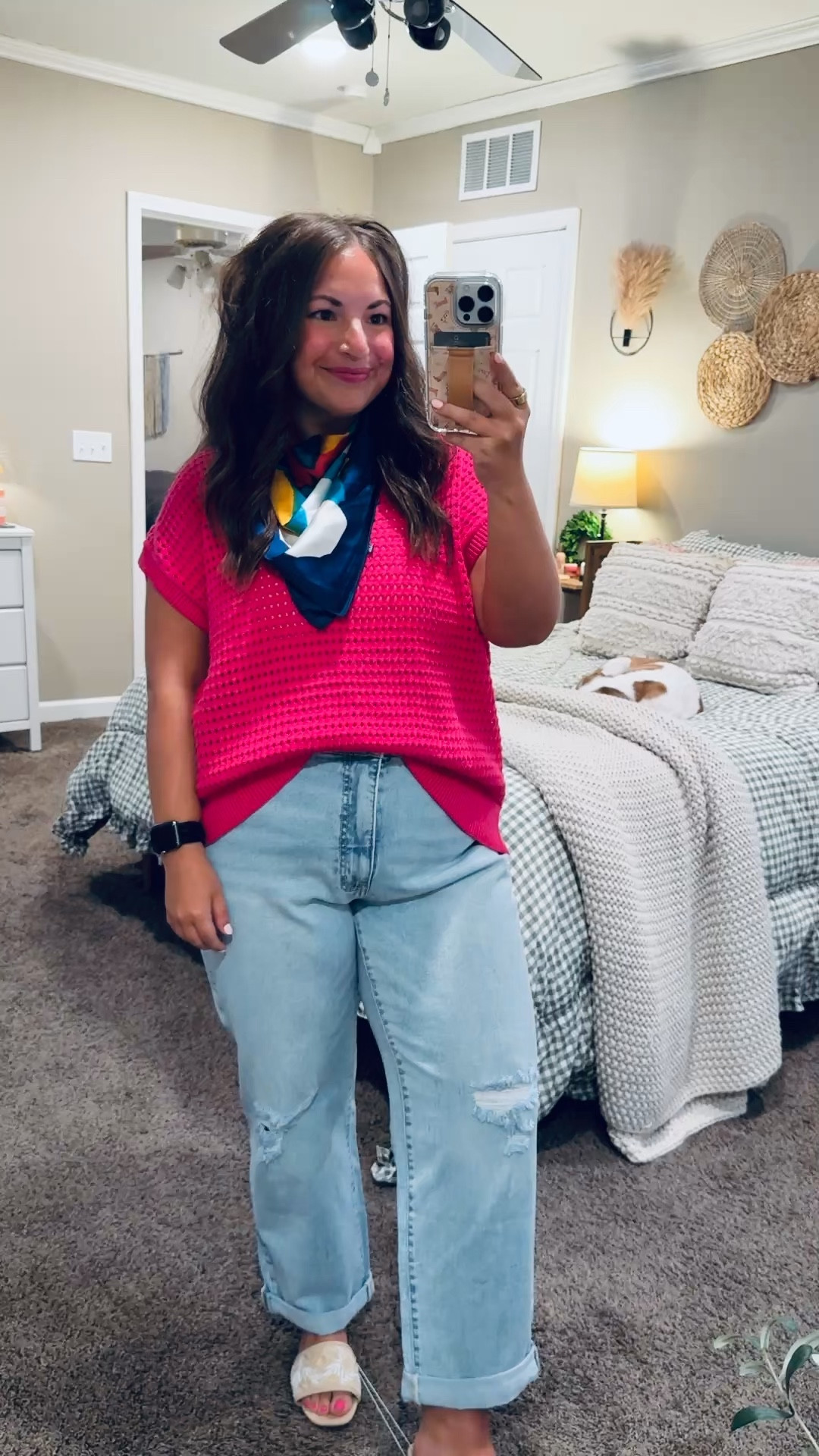 One small detail, big difference ✨ a scarf is my favorite way to elevate a simple outfit! 

sandals: fit true to size // wearing a 5
jeans: fit a tad oversized // wearing a 14
sweater tee: fits true to size // wearing a large 

 #LTKootd #LTKMidsize #LTKWorkwear