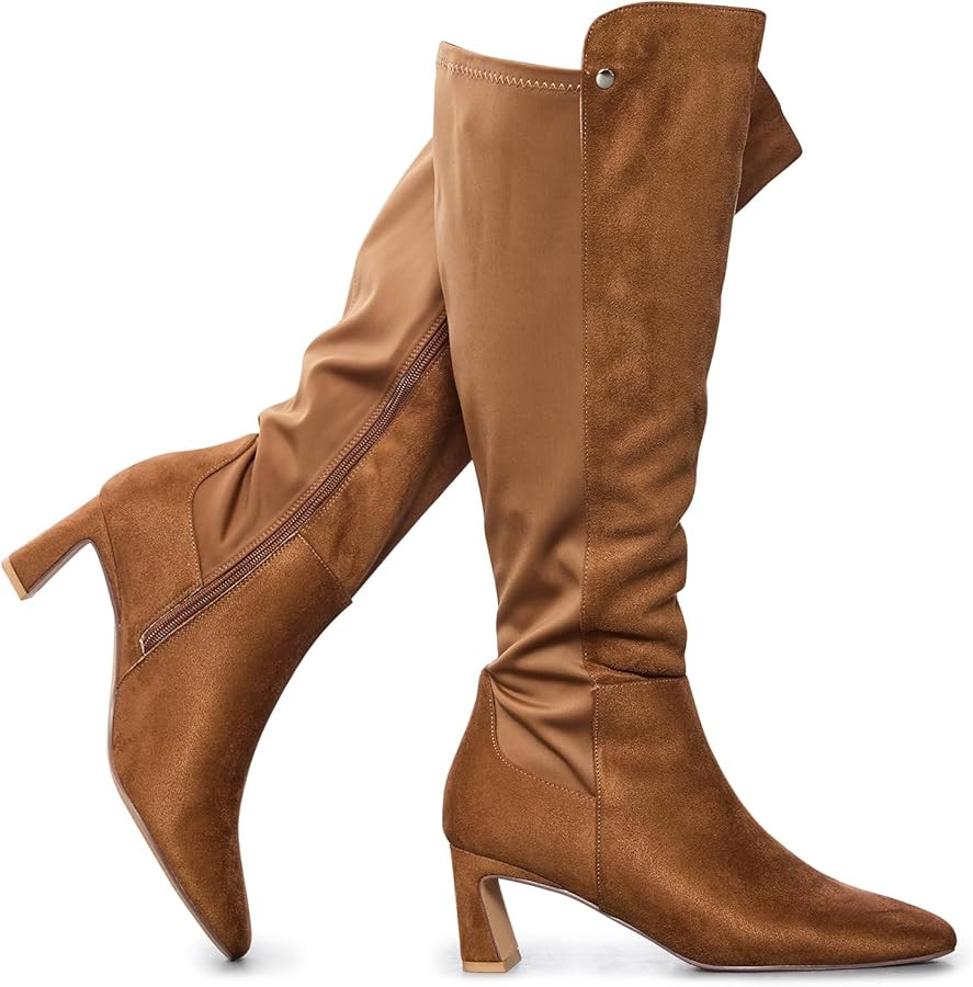 RF ROOM OF FASHION Women's Wide Calf Block Heel Knee High Dress Boots | Amazon (US)