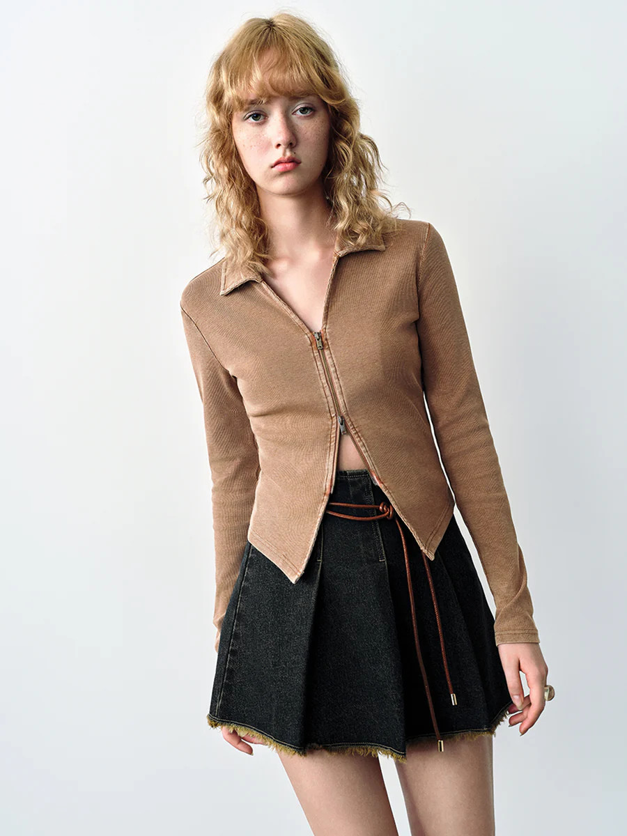 Zipper Front Skinny Shirt | Urban Revivo