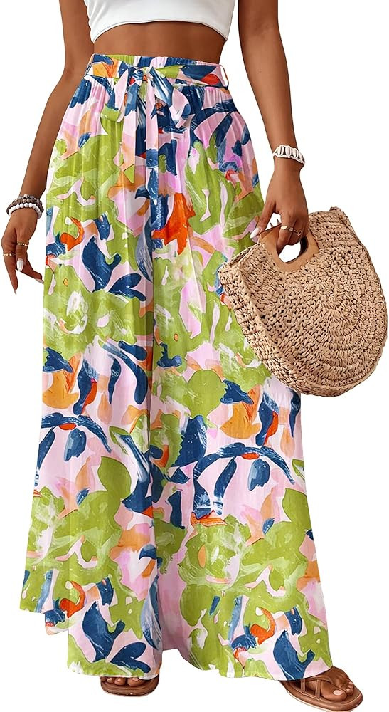 Bsubseach Wide Leg Pants Woman Flowy Floral Palazzo Pants for Women High Waisted Summer Casual Tr... | Amazon (US)