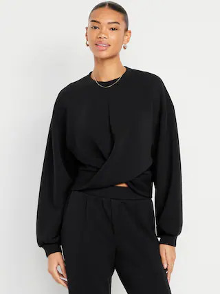 Bounce Fleece Twist-Front Sweatshirt | Old Navy (US)
