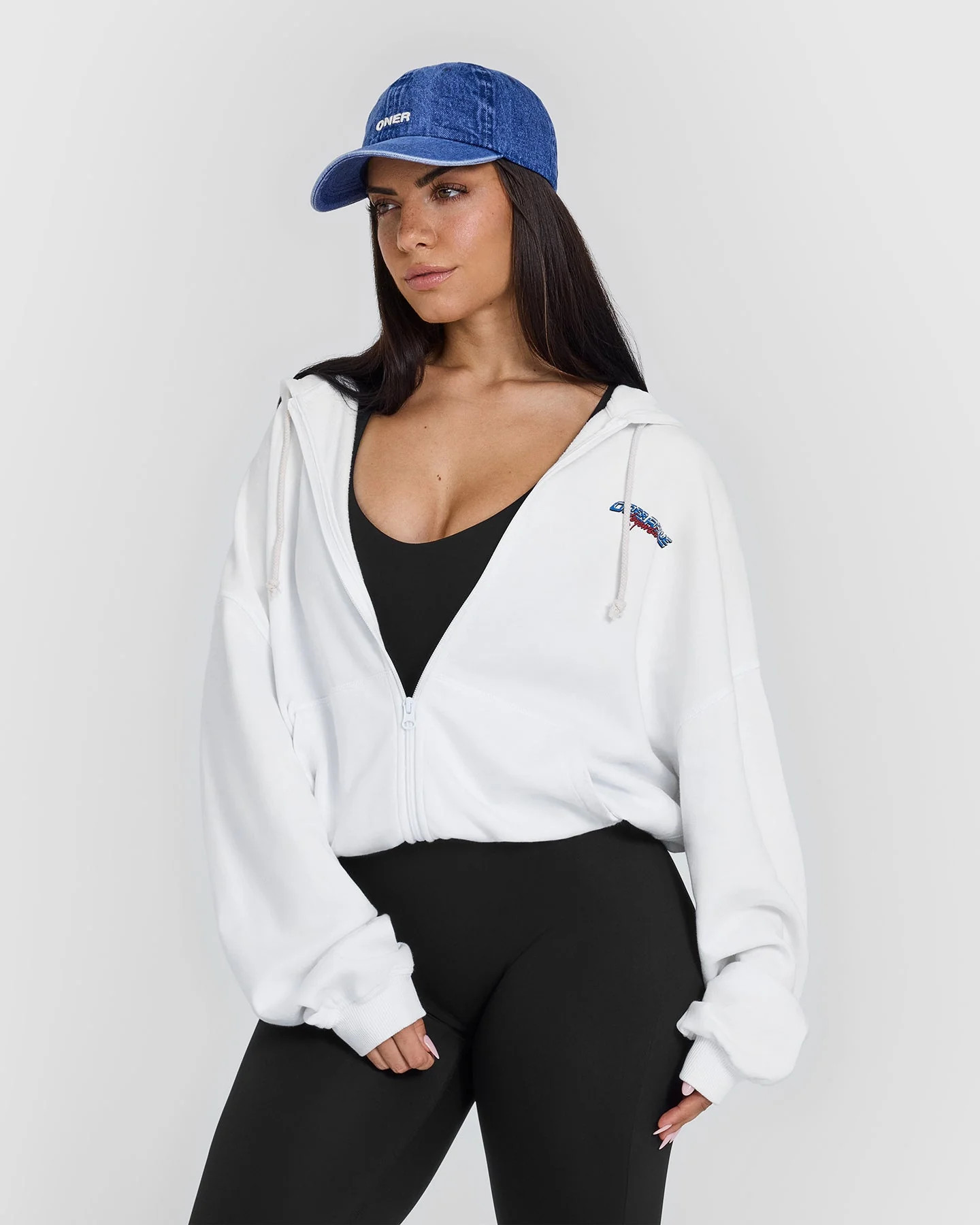 Raw Lounge Oversized Zip Through Hoodie with Graphic 
 White | Oner Active (UK / US)
