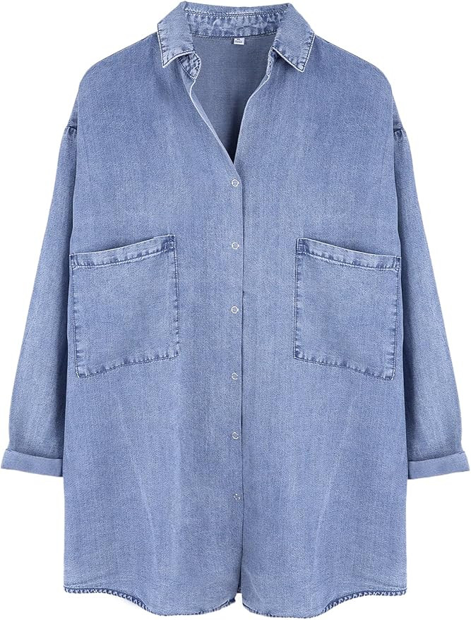 Yimoon Womens Denim Shirt Chambray Blue Button Down Jean Shirt Denim Tops Soft Tencel Casual 3/4 ... | Amazon (US)