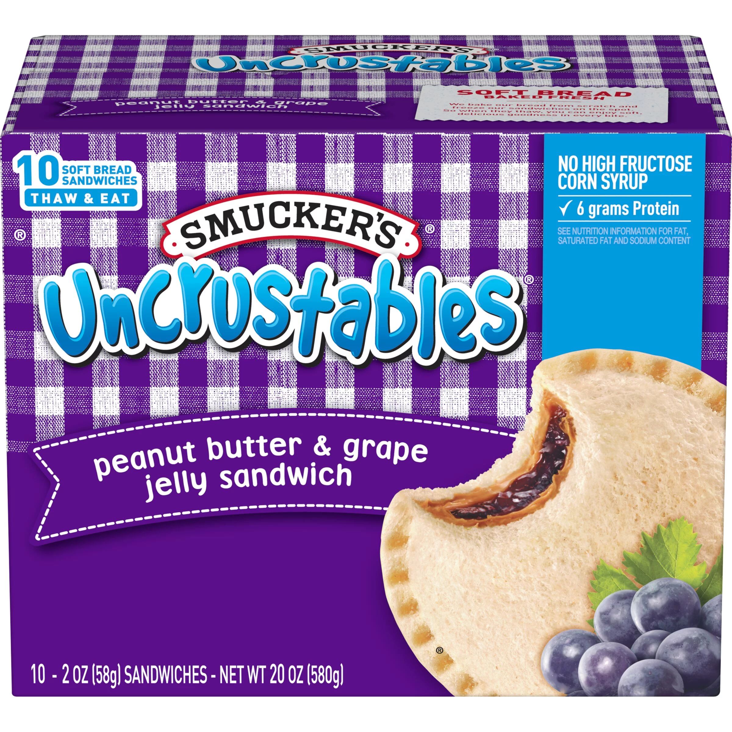 Smucker's Uncrustables Peanut Butter & Grape Jelly Sandwich, 20 oz, 10 Count (Frozen) | Walmart (US)