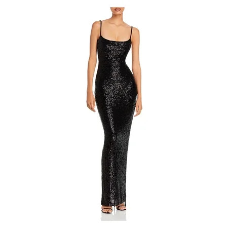 NOOKIE Womens Black Sequined Zippered Spaghetti Strap Scoop Neck Full-Length Evening Body Con Dress  | Walmart (US)