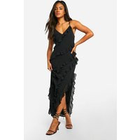 boohoo Women's Ruffle Chiffon Maxi Dress in Black | Size: 12 | boohoo (US & Canada)