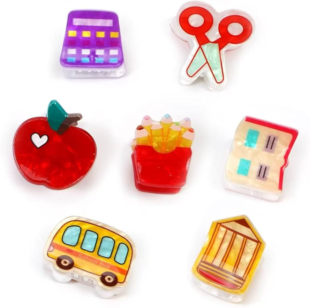 7pcs Back School Mini Hair Claw Clips Mini Pencil Bus Apple French Fries Hair Claw Clips for Girl... | Amazon (US)