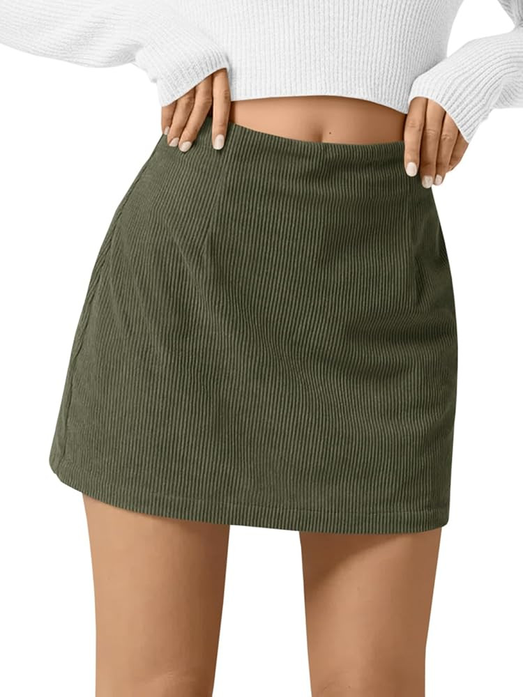 Wenrine Womens Corduroy Mini Skirt High Waisted Basic Casual A-line Short Fall Winter Skirts | Amazon (US)