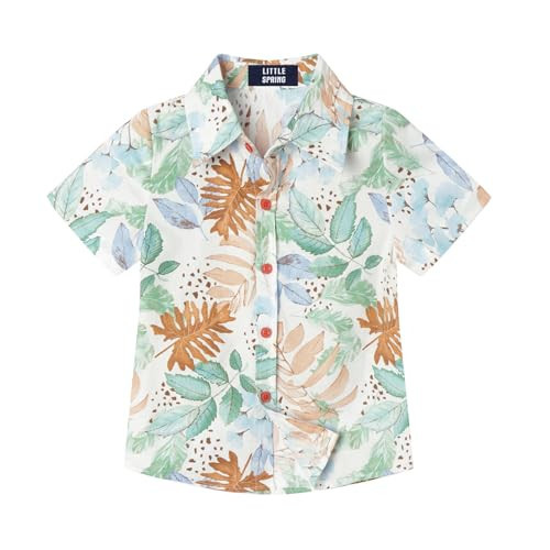 LittleSpring Baby Hawaiian Shirts 18-24 Months Boys Aloha Shirts Button Up Vacation Shirt Summer Beach Leaves | Amazon (US)
