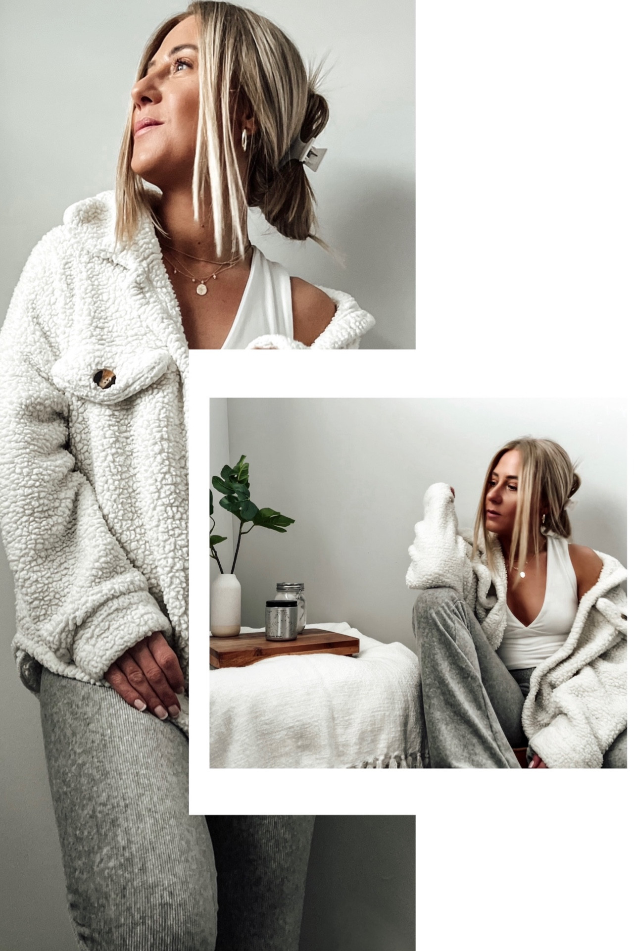 Comfy 🙃
•
Amazon Fashion Ecowish Fuzzy Sherpa Jacket - color: 200 off white (size S) - $34.99
•
Amazon White Crop Top (size XS) - $18.99
•
Target Velour Flare pants - grey - (size XS) - $22
•
winter style, comfy outfits, comfy style, sherpa jackets, sherpa outfits, lounge pants, flare pants, lounge outfits, target finds, amazon fashion, comfy clothes

#LTKFind #LTKsalealert #LTKunder50