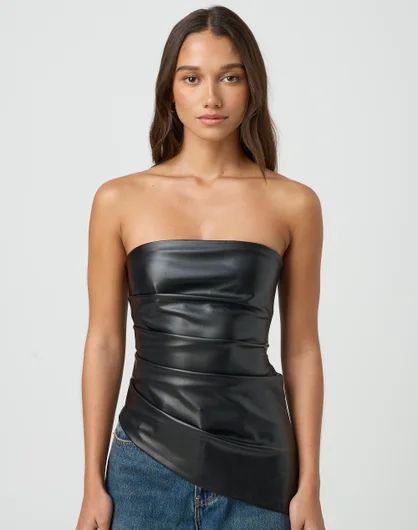 Faux Leather Ruched Strapless Top | Glassons (Australia)