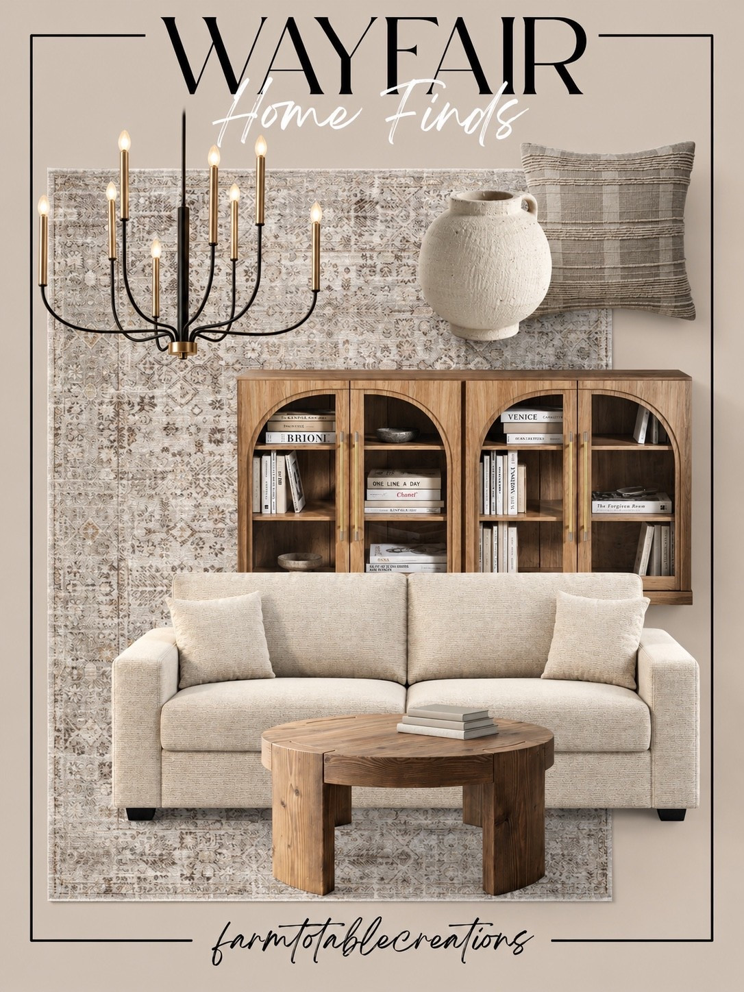 Wayfair Living Room Finds 🤎

Warm, neutral, and effortlessly elevated! These Wayfair finds create such a beautiful designer-inspired living room with creamy upholstery, warm wood tones, soft vintage-inspired pattern, and just the right touch of black and brass for contrast.

I love how the arched cabinet adds architectural interest while the chunky wood coffee table and neutral sofa keep everything feeling cozy and inviting. This is such an easy palette to build around for a timeless home that still feels current.

Follow @farmtotablecreations on Instagram for more cozy home finds and trending decor.

#LTKHome #Wayfair #WayfairFinds #WayfairHome #LivingRoomInspo #LivingRoomDecor #NeutralHome #CozyHome #WarmNeutrals #DesignerInspired #HomeDecor #HomeInspo #AffordableHomeDecor #LTKFinds

#LTKSaleAlert #LTKHome