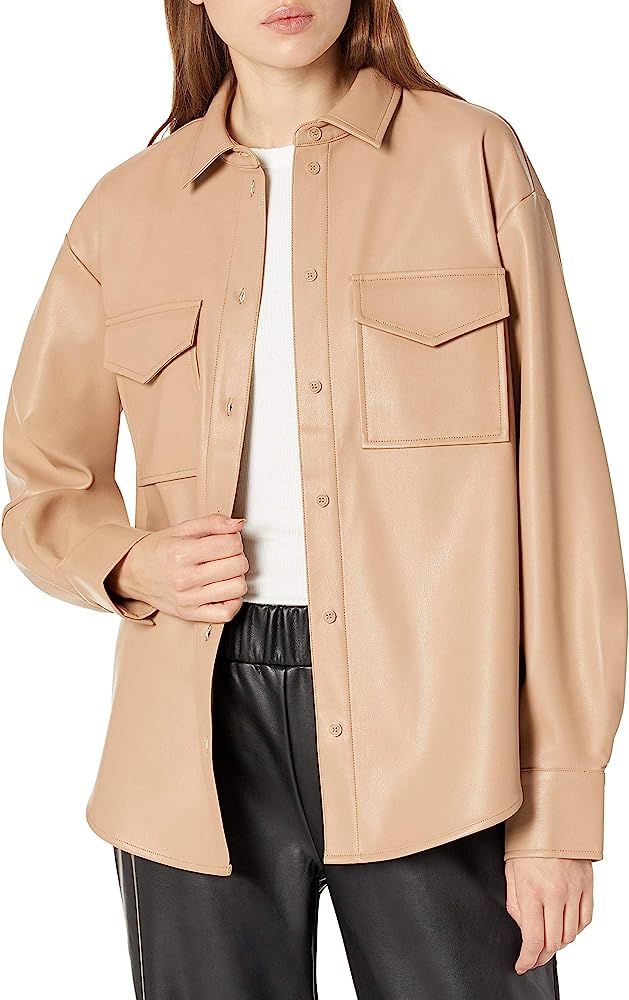 Women's @lisadnyc Faux Leather Long Shirt Jacket | Amazon (US)