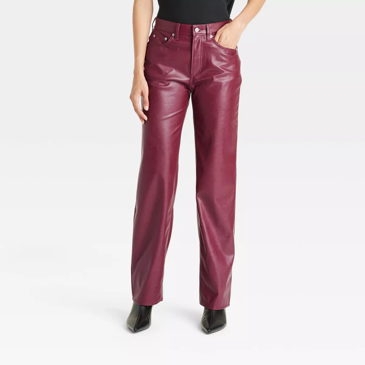 Women's Mid-Rise Faux Leather Baggy Jeans - Universal Thread™ Red | Target