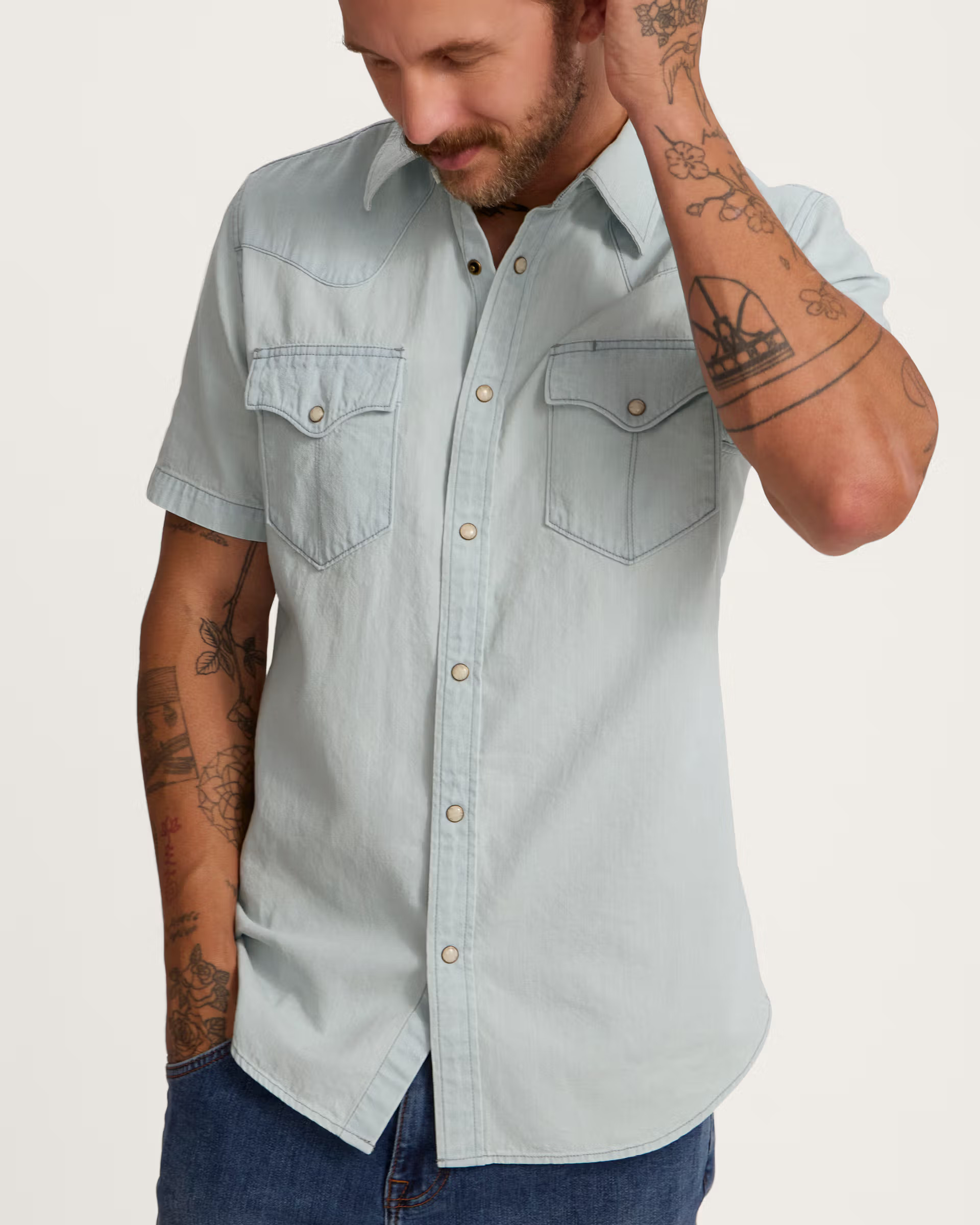 Men's Denim Short Sleeve Pearl Snap | Tecovas | Tecovas