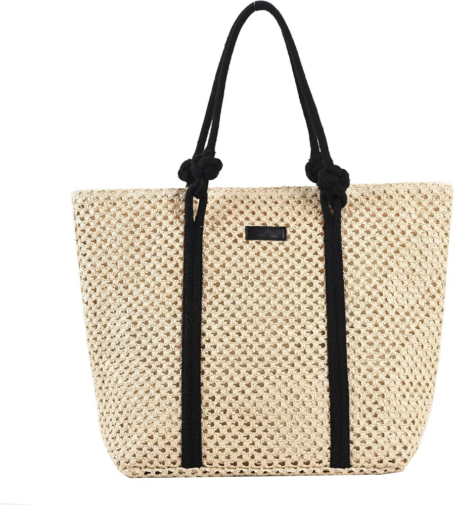 Straw Beach Bag, Summer Woven Tote Bag Large Shoulder Handbag Straw Purses and Handbags for Women... | Amazon (US)