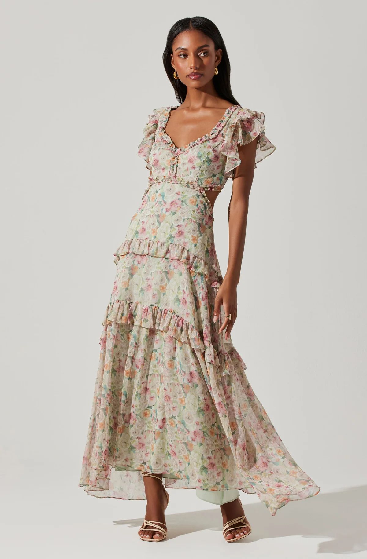 Mable Floral Tiered Ruffle Maxi Dress | ASTR The Label (US)