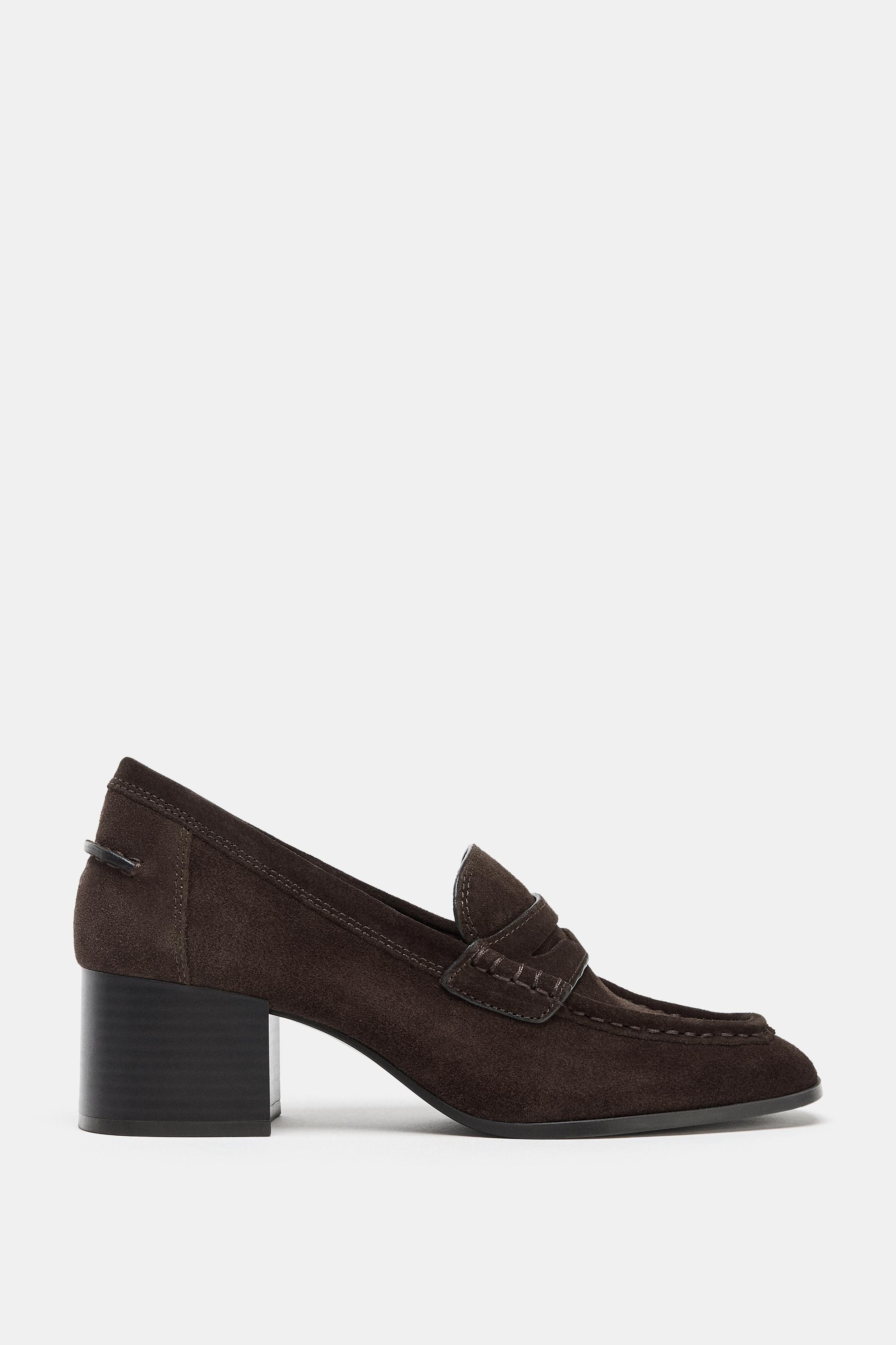 SPLIT SUEDE HEEL LOAFERS | Zara US