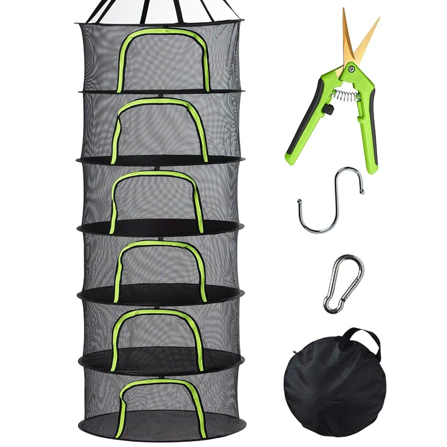 6 Tier Black Mesh Zippered Herb Drying Rack Hanging Dryer Dry Net with Pruning Shear for Hydropon... | Amazon (US)