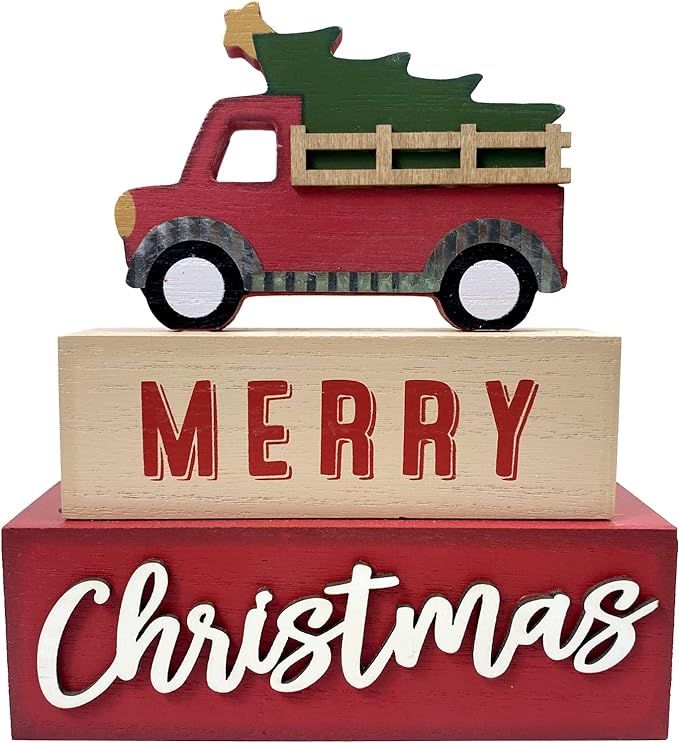 HOMirable Christmas Decorations Truck Merry Christmas Sign Christmas Tree Wooden Rustic Farmhouse... | Amazon (US)