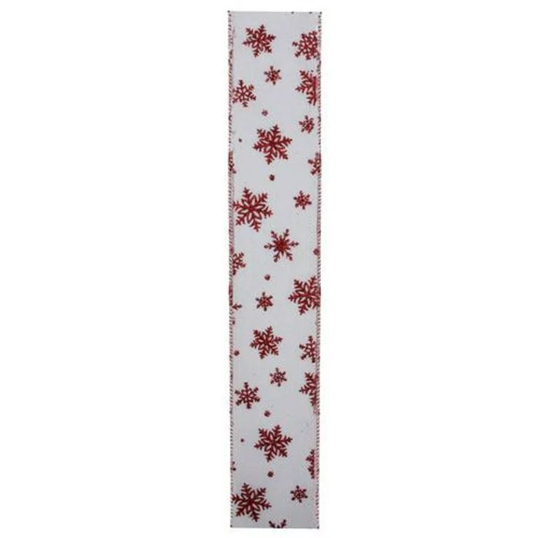 Northlight White and Red Snowflake Christmas Wired Craft Ribbon 2.5" x 10 Yards | Walmart (US)