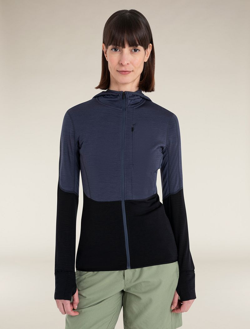 Icebreaker Merino Blend 200 Realfleece™ Descender Long Sleeve Zip Hoodie - Woman - Graphite/black - Size S | Icebreaker US